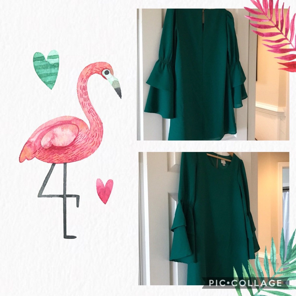 NWOT Emerald Green Bell Sleeve Dress
